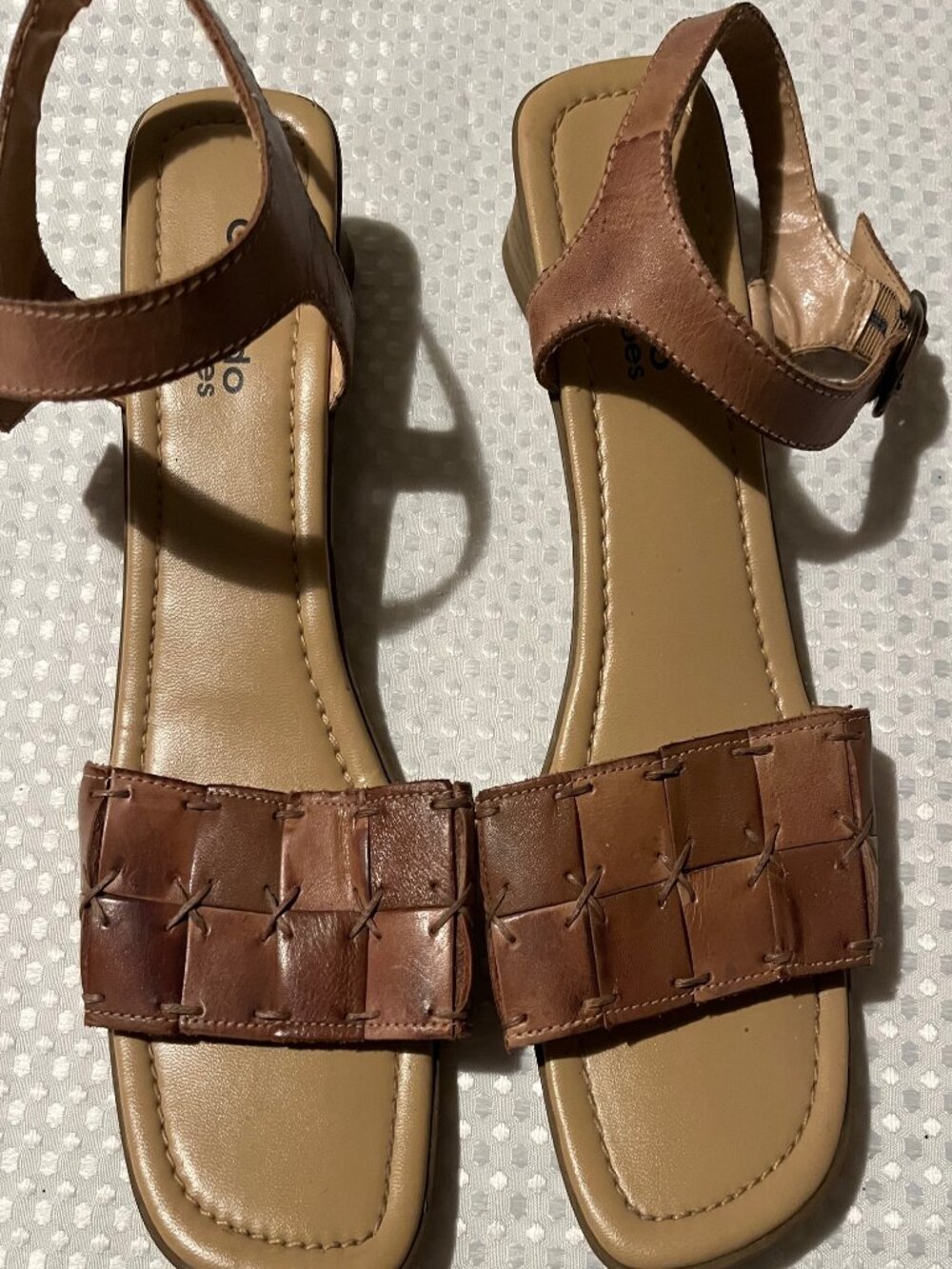 Orlando Shoes Brown Woven Cross-Stitch Low Block Heel Sandals Size 7